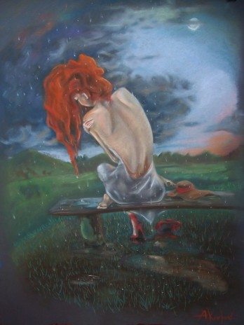 Картина пастелью Солнечная под дождём