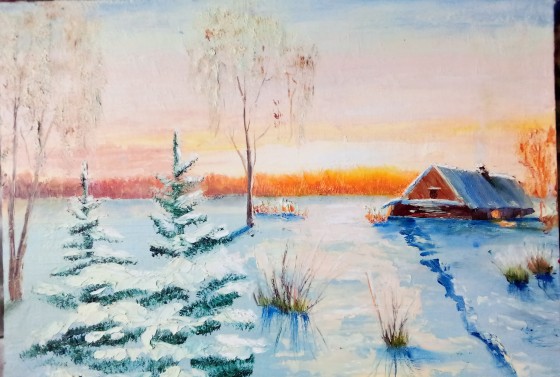 Картина маслом Морозное утро