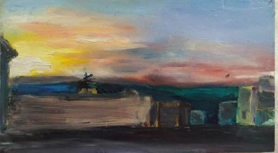 Картина маслом вид с крыши 