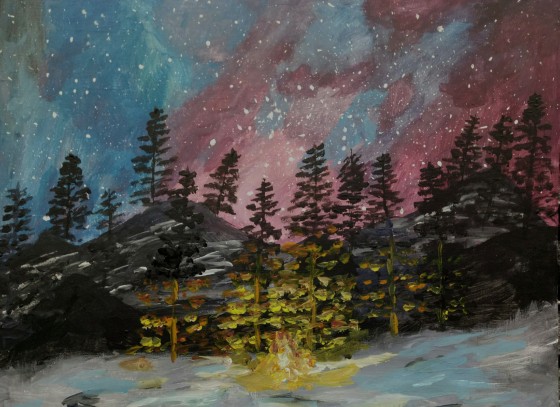 Картина акрилом Ночь у костра