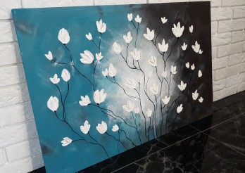 Картина в смешанной технике Белые тюльпаны