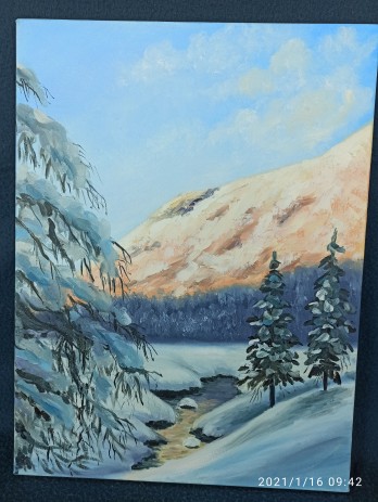 Картина маслом Зима в горах
