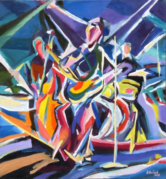 Картина маслом Куббический "Рокабилли", рок-н-ролл Band