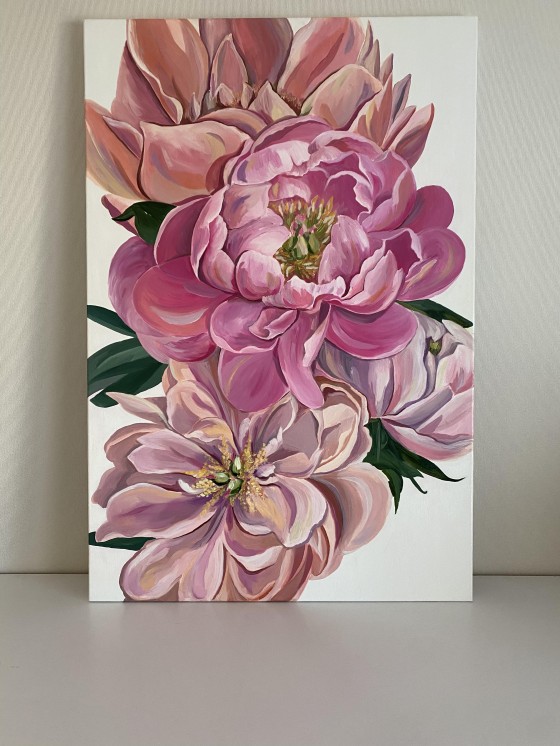 Картина маслом Пионы на белом