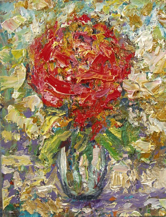 Картина маслом Роза на золоте