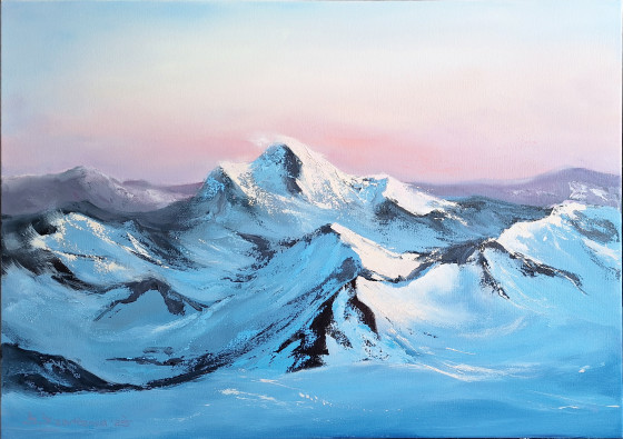 Картина маслом "Де сніг торкається небес"