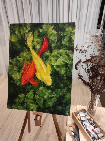 Картина маслом Кои