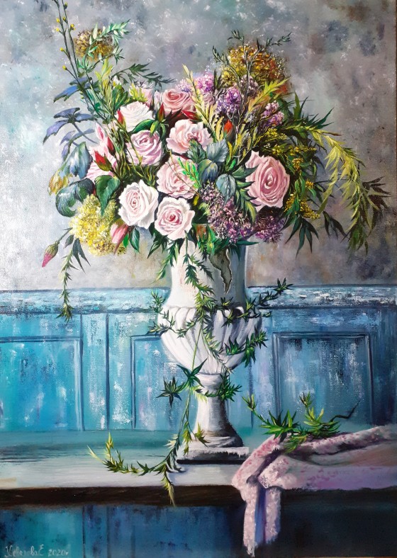 Картина маслом " Розы".