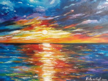 Картина маслом Закат на море.
