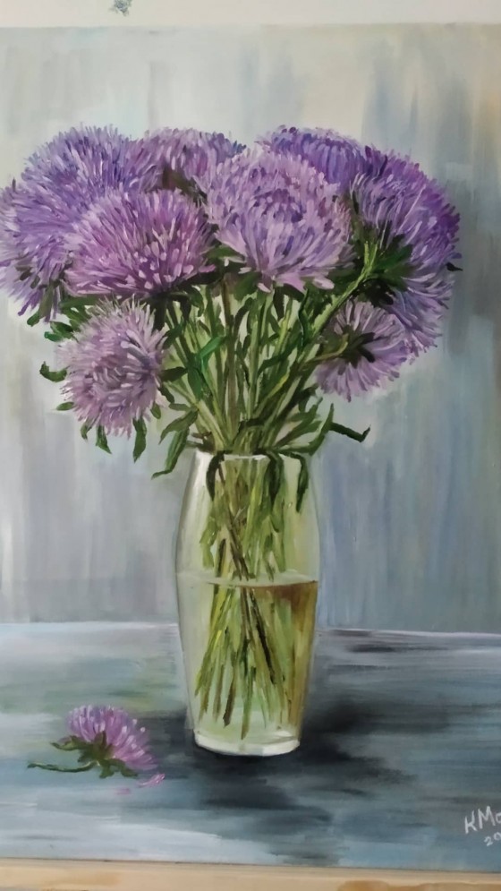 Картина маслом Астры