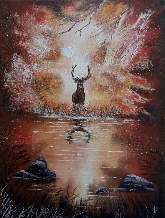 Картина маслом Олень в лесу